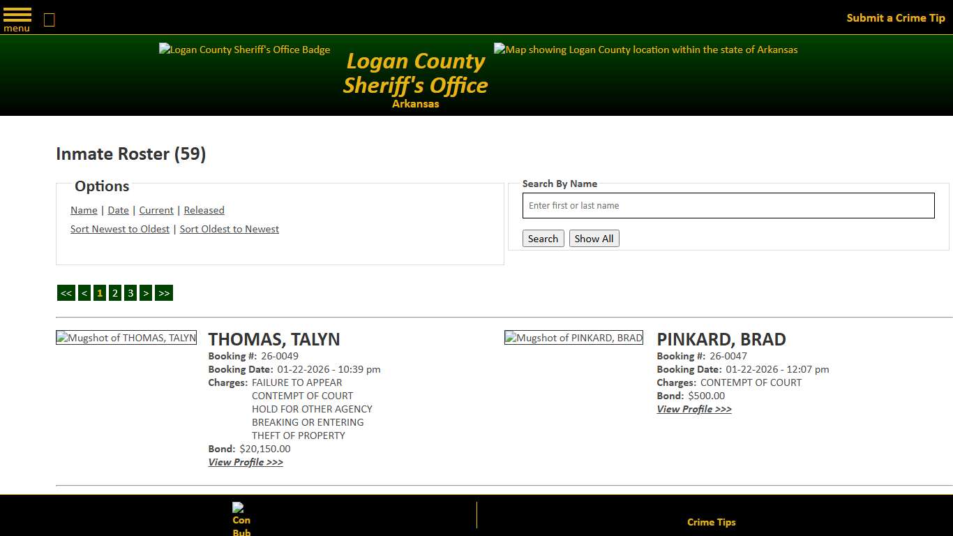 Inmate Roster - Current Inmates Booking Date Descending - Logan County Sheriff's Office, Arkansas